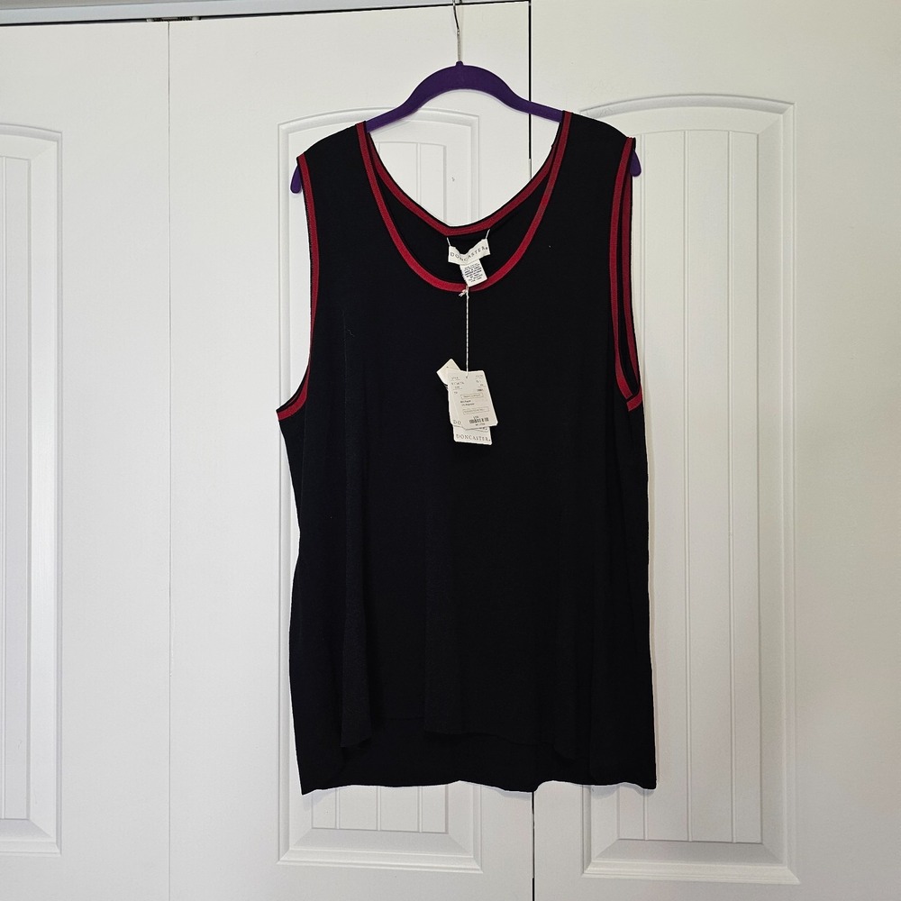 Doncaster Knit Tank Top Womens 2W Black Red Scoop Neck Sleeveless W170KT56 NWT
